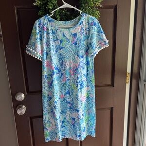 Pom-Pom Sleeve cotton dress